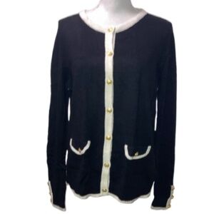 MANGO Cardigan black white and golden buttons